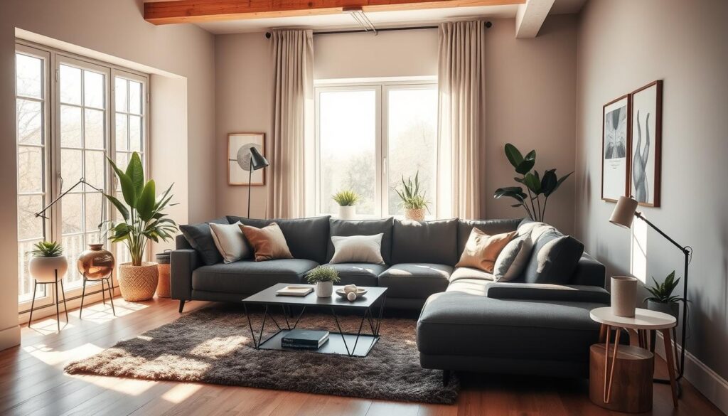 aranżacje z wersalką szaro