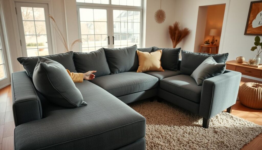 dbanie o tapczan szary