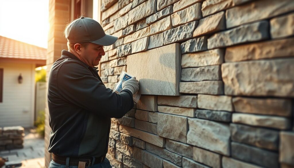 klejenie kamienia na elewacji