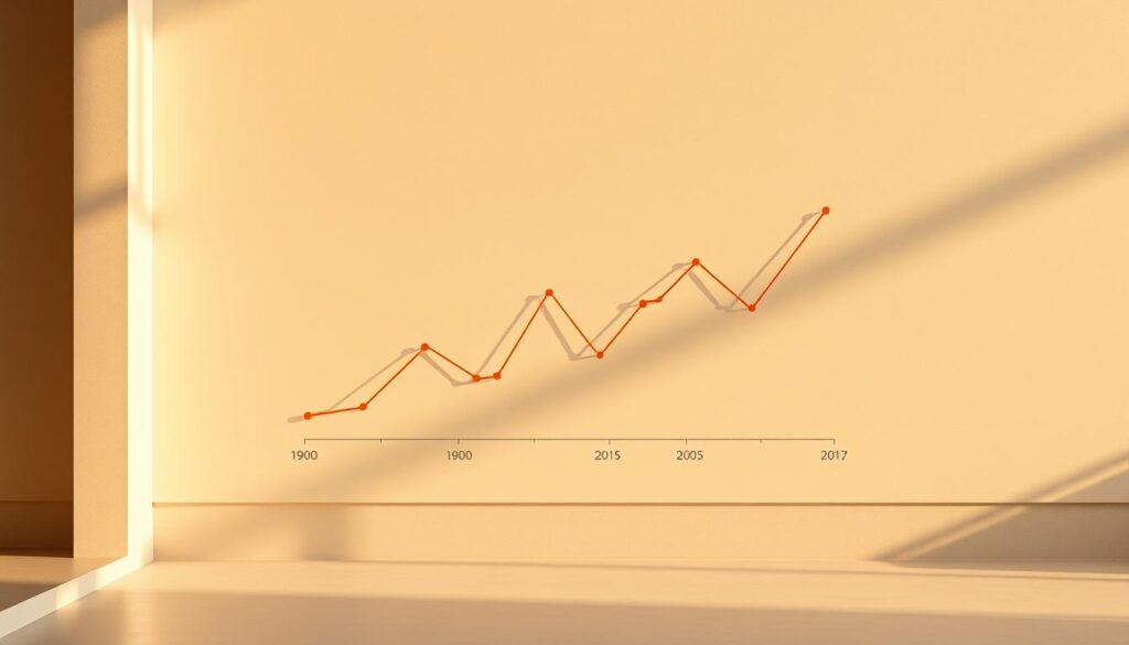 A vibrant line graph depicting the seasonal fluctuations in construction labor costs, set against a muted, warm-toned backdrop. The data points rise and fall in a rhythmic pattern, visualizing the cyclical nature of pricing in the industry. Soft, diffused lighting casts gentle shadows, creating depth and dimension. The composition is balanced, with the graph taking center stage, surrounded by subtle architectural elements hinting at the built environment. An understated, elegant color palette ties the scene together, conveying a sense of professionalism and expertise within the subject matter.