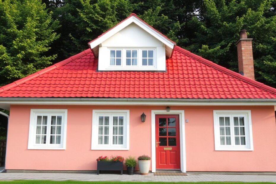 czerwony dach białe okna jaka elewacja