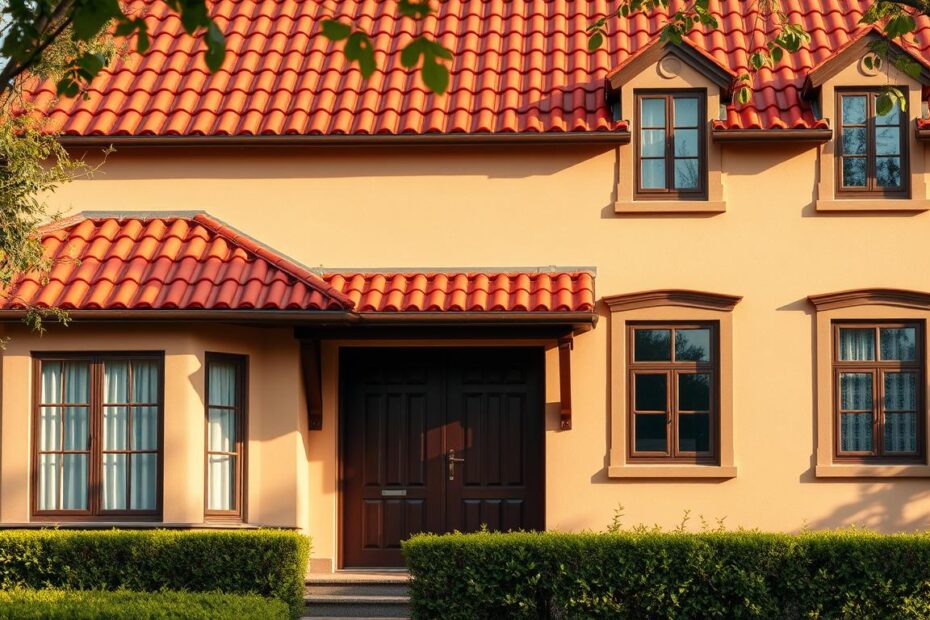jaki kolor elewacji do czerwonego dachu i brązowych okien