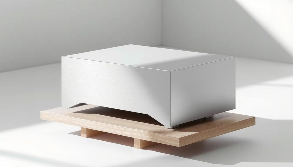 A sleek, modern box system with a clean, minimalist design. The box is made of high-quality materials, such as brushed aluminum or stainless steel, with a matte finish that exudes a sophisticated, contemporary aesthetic. The box is positioned in a well-lit, minimalist room, with soft, directional lighting illuminating its smooth, angular surfaces. The box is slightly elevated, resting on a simple, floating wooden or metal stand, adding to the sense of refined elegance. The background is a neutral, monochromatic palette, allowing the box to be the focal point, showcasing its functional yet visually appealing design. A sleek, modern box system with a clean, minimalist design. The box is made of high-quality materials, such as brushed aluminum or stainless steel, with a matte finish that exudes a sophisticated, contemporary aesthetic. The box is positioned in a well-lit, minimalist room, with soft, directional lighting illuminating its smooth, angular surfaces. The box is slightly elevated, resting on a simple, floating wooden or metal stand, adding to the sense of refined elegance. The background is a neutral, monochromatic palette, allowing the box to be the focal point, showcasing its functional yet visually appealing design.