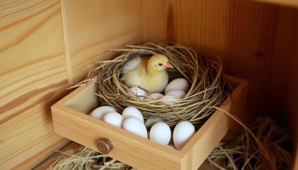 A well-crafted nest with a convenient drawer for eggs, nestled in a rustic, wooden environment. The nest is constructed with natural materials like straw, twigs, and feathers, creating a cozy and inviting dwelling for hens. Soft, warm lighting illuminates the scene, casting a gentle glow and highlighting the detailed texture of the wooden surfaces. The drawer is seamlessly integrated into the design, providing easy access for collecting eggs without disturbing the hens. The overall composition evokes a sense of harmony and functionality, perfectly suited for the article's subject of creating practical nesting boxes for chickens. A well-crafted nest with a convenient drawer for eggs, nestled in a rustic, wooden environment. The nest is constructed with natural materials like straw, twigs, and feathers, creating a cozy and inviting dwelling for hens. Soft, warm lighting illuminates the scene, casting a gentle glow and highlighting the detailed texture of the wooden surfaces. The drawer is seamlessly integrated into the design, providing easy access for collecting eggs without disturbing the hens. The overall composition evokes a sense of harmony and functionality, perfectly suited for the article's subject of creating practical nesting boxes for chickens.