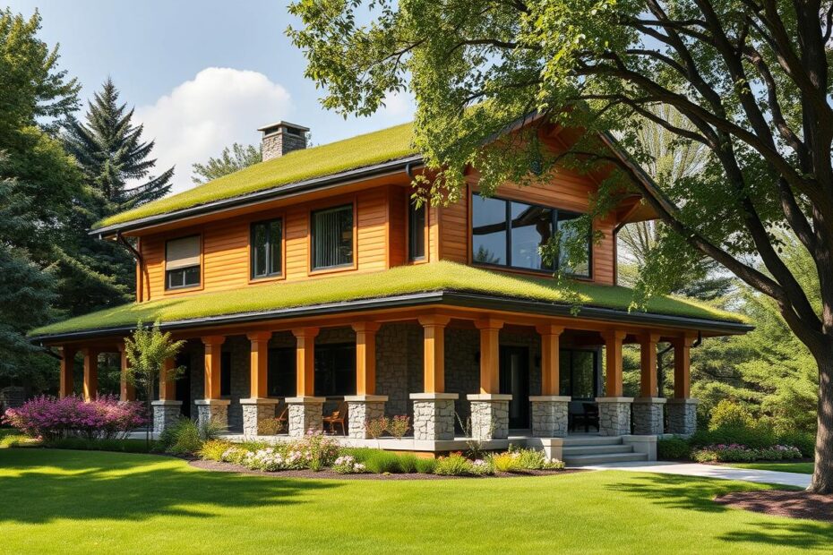 dom z zielonym dachem jaka elewacja