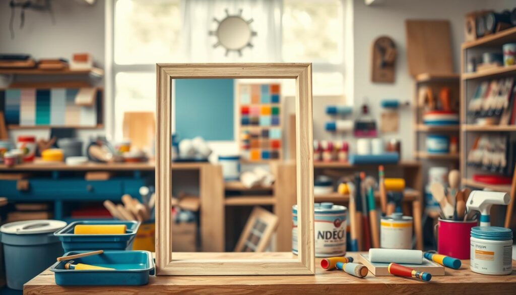A bright, well-lit workshop interior, featuring a variety of paint rollers, brushes, and trays arranged neatly on a wooden workbench. In the foreground, a door frame stands, inviting the viewer to imagine the vibrant, textured finish that could be achieved using the diverse painting techniques on display. The middle ground showcases an assortment of paint cans, color swatches, and other painting supplies, hinting at the wide range of color and finish options available. The background is softly blurred, creating a sense of focus on the central painting tools and materials. The overall scene conveys a sense of professionalism, attention to detail, and the expertise required to masterfully paint doors.