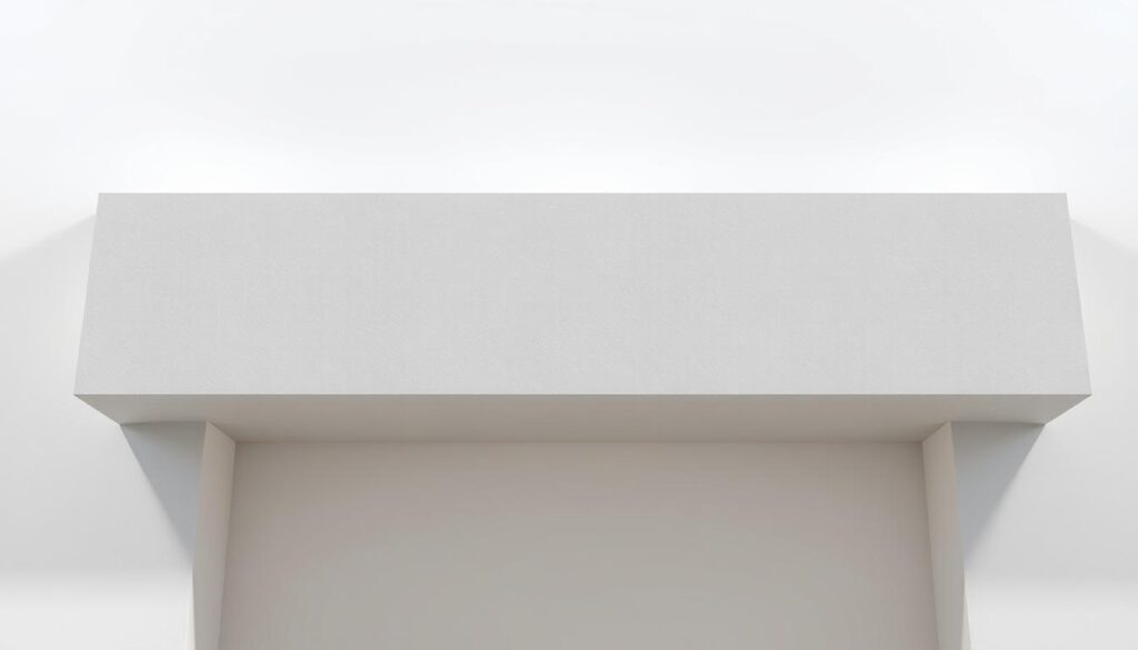 A detailed architectural rendering of a prefabricated concrete lintel or lintel for a 90 cm wide doorway. The lintel is shown in a neutral gray color, with a smooth, uniform surface texture. The lintel is positioned horizontally, casting a realistic shadow on the wall below. The scene is well-lit, with soft, diffused lighting from an overhead source, creating subtle highlights and shadows that accentuate the lintel's form. The background is a clean, uncluttered white wall, allowing the lintel to be the focal point. The perspective is slightly elevated, giving a clear, unobstructed view of the lintel. The overall mood is one of modern, minimalist design and engineering precision. A detailed architectural rendering of a prefabricated concrete lintel or lintel for a 90 cm wide doorway. The lintel is shown in a neutral gray color, with a smooth, uniform surface texture. The lintel is positioned horizontally, casting a realistic shadow on the wall below. The scene is well-lit, with soft, diffused lighting from an overhead source, creating subtle highlights and shadows that accentuate the lintel's form. The background is a clean, uncluttered white wall, allowing the lintel to be the focal point. The perspective is slightly elevated, giving a clear, unobstructed view of the lintel. The overall mood is one of modern, minimalist design and engineering precision.