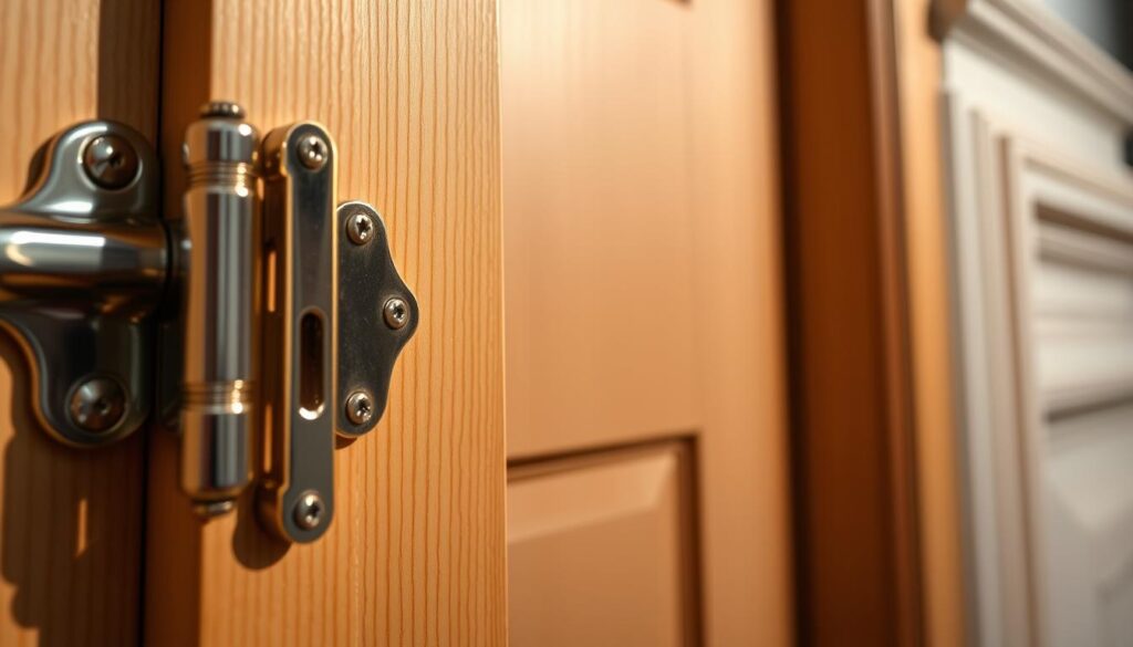 A detailed, well-crafted shot showcasing the essential installation components of a door. In the foreground, a set of gleaming hinges, their polished metal surfaces catching the warm light. In the middle ground, a smooth wooden door frame, its clean lines accentuated by a neatly applied silicone sealant. The background features a selection of decorative trim options, their intricate profiles casting delicate shadows. The overall composition emphasizes the harmonious interplay of functional and aesthetic elements, inviting the viewer to appreciate the finer details of a professional door installation. Crisp focus, balanced lighting, and a slightly elevated camera angle combine to create a visually compelling and informative image. A detailed, well-crafted shot showcasing the essential installation components of a door. In the foreground, a set of gleaming hinges, their polished metal surfaces catching the warm light. In the middle ground, a smooth wooden door frame, its clean lines accentuated by a neatly applied silicone sealant. The background features a selection of decorative trim options, their intricate profiles casting delicate shadows. The overall composition emphasizes the harmonious interplay of functional and aesthetic elements, inviting the viewer to appreciate the finer details of a professional door installation. Crisp focus, balanced lighting, and a slightly elevated camera angle combine to create a visually compelling and informative image.