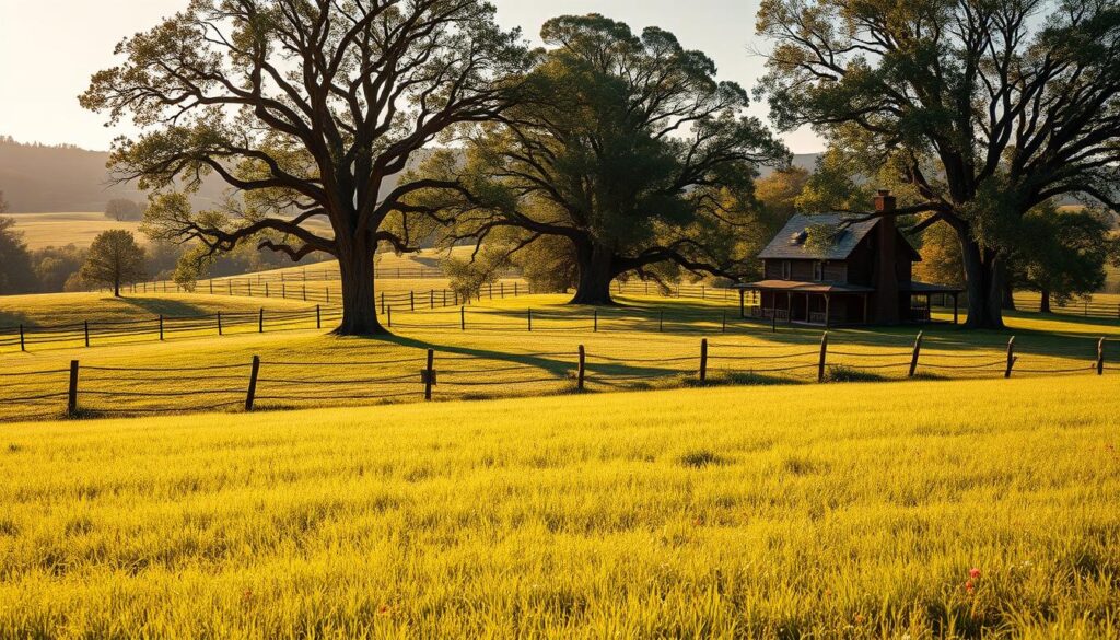 A sprawling rural landscape with a picturesque countryside setting. In the foreground, a well-manicured, sun-dappled meadow with lush green grass and vibrant wildflowers. In the middle ground, a charming, rustic wooden farmhouse surrounded by a split-rail fence. In the background, rolling hills dotted with towering oak and maple trees, their leaves casting long shadows across the scene. The lighting is soft and warm, with a golden hour glow illuminating the entire composition. A wide-angle lens captures the expansive, idyllic setting, inviting the viewer to imagine the perfect plot of land for sale, ripe with potential and natural beauty. A sprawling rural landscape with a picturesque countryside setting. In the foreground, a well-manicured, sun-dappled meadow with lush green grass and vibrant wildflowers. In the middle ground, a charming, rustic wooden farmhouse surrounded by a split-rail fence. In the background, rolling hills dotted with towering oak and maple trees, their leaves casting long shadows across the scene. The lighting is soft and warm, with a golden hour glow illuminating the entire composition. A wide-angle lens captures the expansive, idyllic setting, inviting the viewer to imagine the perfect plot of land for sale, ripe with potential and natural beauty.