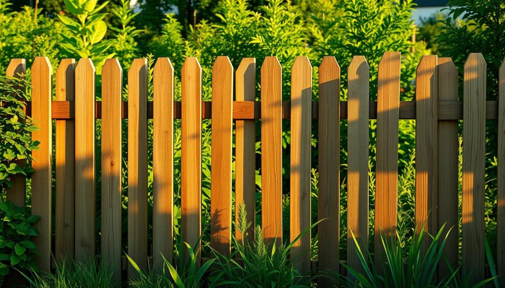 A well-maintained garden fence, crafted from sturdy wooden planks, stands tall and proud, casting gentle shadows across the lush, verdant landscape. The fence's natural grain and weathered texture blend seamlessly with the surrounding foliage, creating a harmonious visual balance. Warm sunlight filters through the slats, casting a soft, golden glow over the scene. The fence's placement is purposeful, demarcating the boundaries of the property while allowing for an unobstructed view of the neighboring garden. This image embodies the essence of the section title, "Regulacje prawne i regulaminowe dotyczące ogrodzenia działki ROD," capturing the legal and regulatory considerations surrounding the placement and design of a garden plot fence.