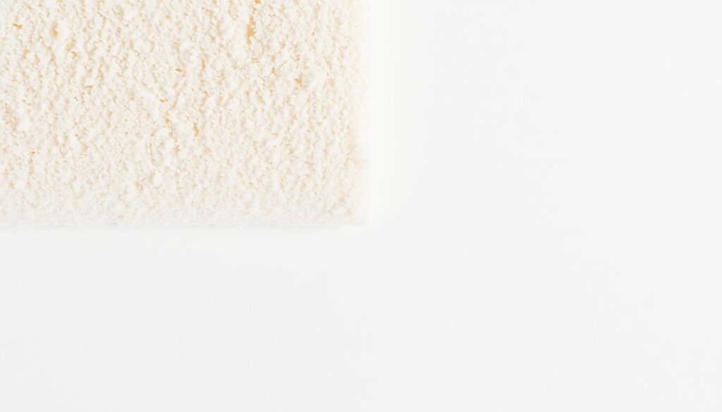 A close-up view of a section of polyurethane (PUR) foam insulation material, showcased against a clean, white background. The foam appears in a warm, earthy tone, with a smooth, uniform texture that fills the frame. Soft, directional lighting casts subtle shadows, highlighting the material's density and thermal insulating properties. The camera angle provides a detailed, almost tactile perspective, inviting the viewer to imagine the insulation's practical application in home construction. The overall impression conveys the key features of PUR foam as an effective thermal barrier, suitable for use in improving the energy efficiency of residential buildings.