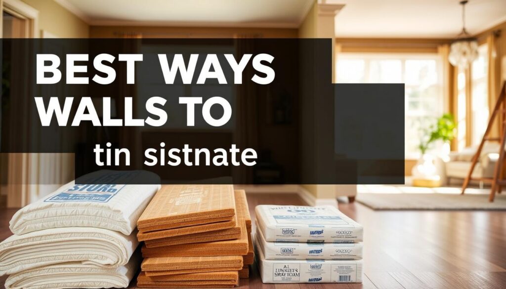 A cozy and inviting interior scene showcasing the best ways to insulate walls. The foreground features a selection of insulation materials, including fiberglass batts, rigid foam boards, and spray foam, displayed in an organized manner. The middle ground depicts a partial wall section, with one side revealing the insulation in place, providing a visual guide to the installation process. The background showcases a warm, well-lit living space, with natural lighting filtering through large windows, creating a comfortable and energy-efficient atmosphere. The overall composition conveys a sense of expertise and practicality, guiding the viewer through the effective methods of wall insulation for improved home comfort and energy efficiency.