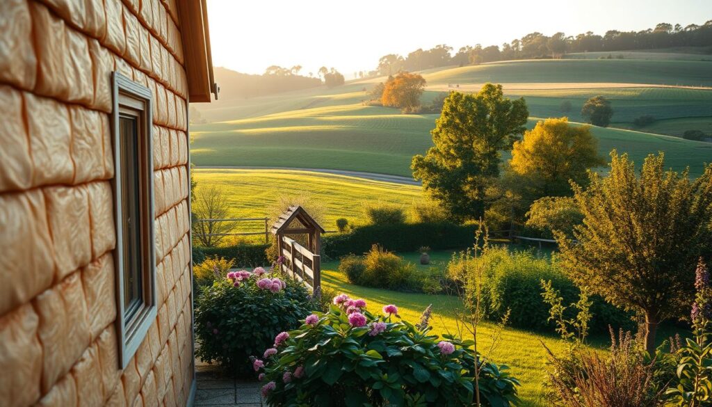 A cozy, well-insulated home nestled in a picturesque countryside landscape. The foreground features a closeup view of a home's exterior, showcasing the warm, textured surface of the styrofoam insulation panels. The middle ground depicts a lush, verdant garden with blooming flowers, reflecting the harmonious integration of the home with its natural surroundings. The background presents a serene, rolling hillside dotted with trees, bathed in the soft, golden glow of the afternoon sun. The overall scene conveys a sense of comfort, energy efficiency, and a harmonious connection between the built and natural environments. A cozy, well-insulated home nestled in a picturesque countryside landscape. The foreground features a closeup view of a home's exterior, showcasing the warm, textured surface of the styrofoam insulation panels. The middle ground depicts a lush, verdant garden with blooming flowers, reflecting the harmonious integration of the home with its natural surroundings. The background presents a serene, rolling hillside dotted with trees, bathed in the soft, golden glow of the afternoon sun. The overall scene conveys a sense of comfort, energy efficiency, and a harmonious connection between the built and natural environments.