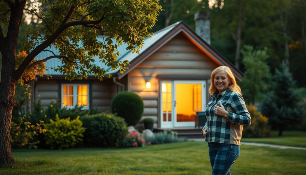 A cozy, well-insulated home nestled in a serene, verdant landscape. The exterior walls are adorned with a layer of thermal insulation, reflecting the sun's rays and reducing energy consumption. In the foreground, a smiling homeowner stands proudly, gesturing towards their energy-efficient home. Warm, golden lighting illuminates the scene, creating a welcoming and inviting atmosphere. The image conveys a sense of comfort, sustainability, and the benefits of government subsidies for home insulation, aligning with the article's subject and section title.