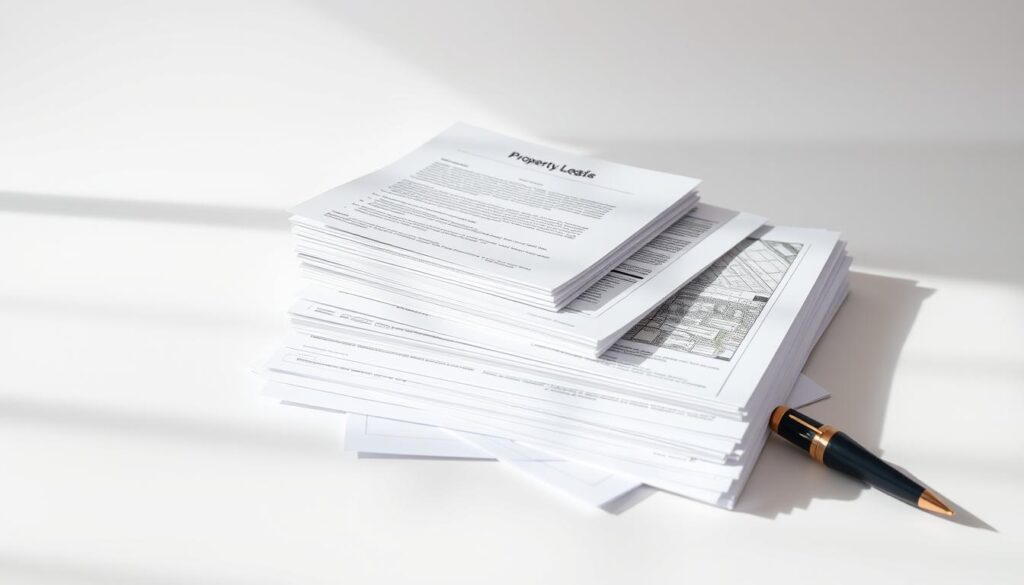 A neatly organized stack of legal documents and paperwork, including a property deed, survey maps, and various forms, set against a clean, bright background with soft directional lighting. The documents are crisp and legible, conveying a sense of professionalism and attention to detail. The overall composition has a calm, neutral tone, reflecting the serious and important nature of the subject matter. The layout is balanced, with the central stack of documents taking up the majority of the frame, surrounded by subtle negative space to draw the viewer's eye. The image captures the essential elements needed for the "Dokumenty potrzebne do przepisania działki" section of the article. A neatly organized stack of legal documents and paperwork, including a property deed, survey maps, and various forms, set against a clean, bright background with soft directional lighting. The documents are crisp and legible, conveying a sense of professionalism and attention to detail. The overall composition has a calm, neutral tone, reflecting the serious and important nature of the subject matter. The layout is balanced, with the central stack of documents taking up the majority of the frame, surrounded by subtle negative space to draw the viewer's eye. The image captures the essential elements needed for the "Dokumenty potrzebne do przepisania działki" section of the article.
