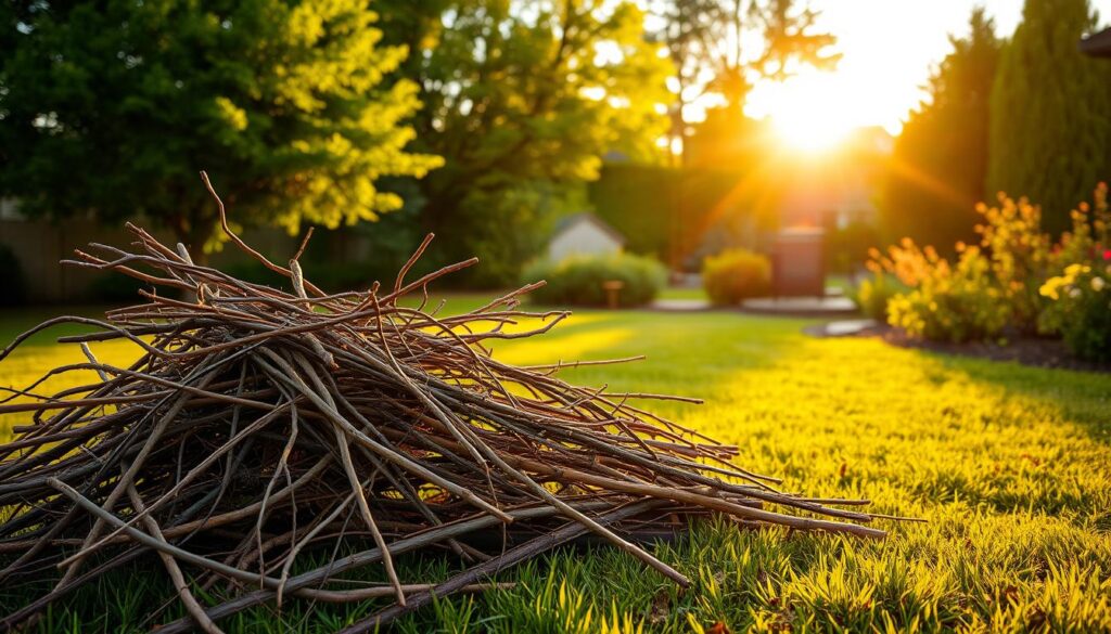 A tranquil backyard scene, with a pile of dry branches and twigs resting on the grass. The warm glow of the setting sun casts a golden hue across the scene, creating a serene and inviting atmosphere. In the foreground, the branches appear neatly stacked, ready to be ignited. In the middle ground, a small fire pit or outdoor furnace stands nearby, hinting at the potential for controlled burning. The background features lush, verdant trees and shrubs, suggesting a well-maintained property. The overall composition conveys a sense of contemplation and consideration around the responsible and legal use of natural materials for burning purposes. A tranquil backyard scene, with a pile of dry branches and twigs resting on the grass. The warm glow of the setting sun casts a golden hue across the scene, creating a serene and inviting atmosphere. In the foreground, the branches appear neatly stacked, ready to be ignited. In the middle ground, a small fire pit or outdoor furnace stands nearby, hinting at the potential for controlled burning. The background features lush, verdant trees and shrubs, suggesting a well-maintained property. The overall composition conveys a sense of contemplation and consideration around the responsible and legal use of natural materials for burning purposes.